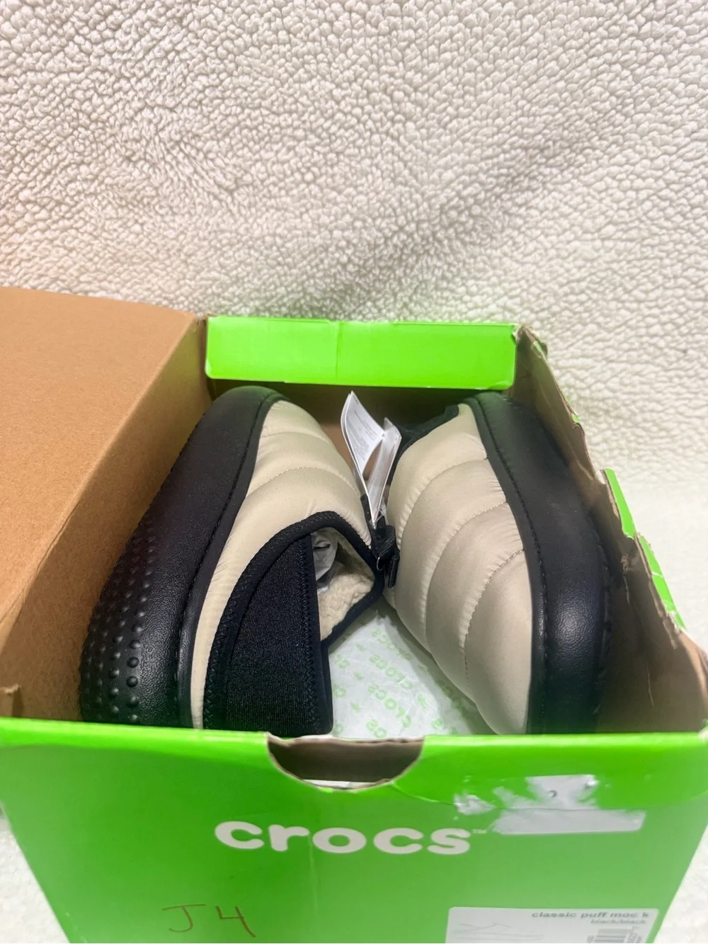 CROCS  Classic Puff Mocc Slip-On in Beige and Black